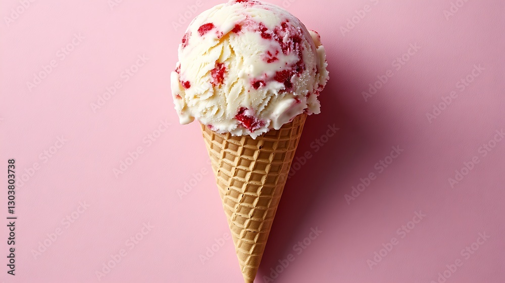 Strawberry ice cream cone on pink background, dessert Strawberry ice cream cone on pink background, dessert