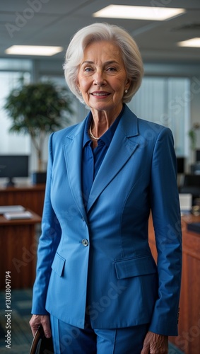 Wallpaper Mural Caucasian elderly woman in blue formal suit whole body portrait in office background Torontodigital.ca