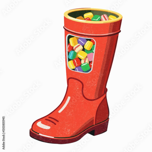 Illustration of Candy-Filled Boot Representing Confectionery Industry Isolated on White Background. photo