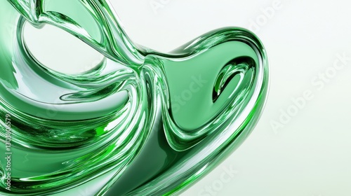 Abstract green glass swirl, studio, light background, design element