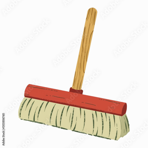 Illustration of Broom Handle Representing Janitorial Industry Isolated on White Background.