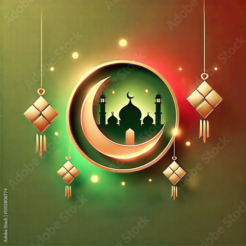 An elegant and harmonious generative AI image of an Islamic design with an Eid theme, displaying nuances of togetherness, blessings, and joy wrapped in a distinctive Islamic aesthetic.
