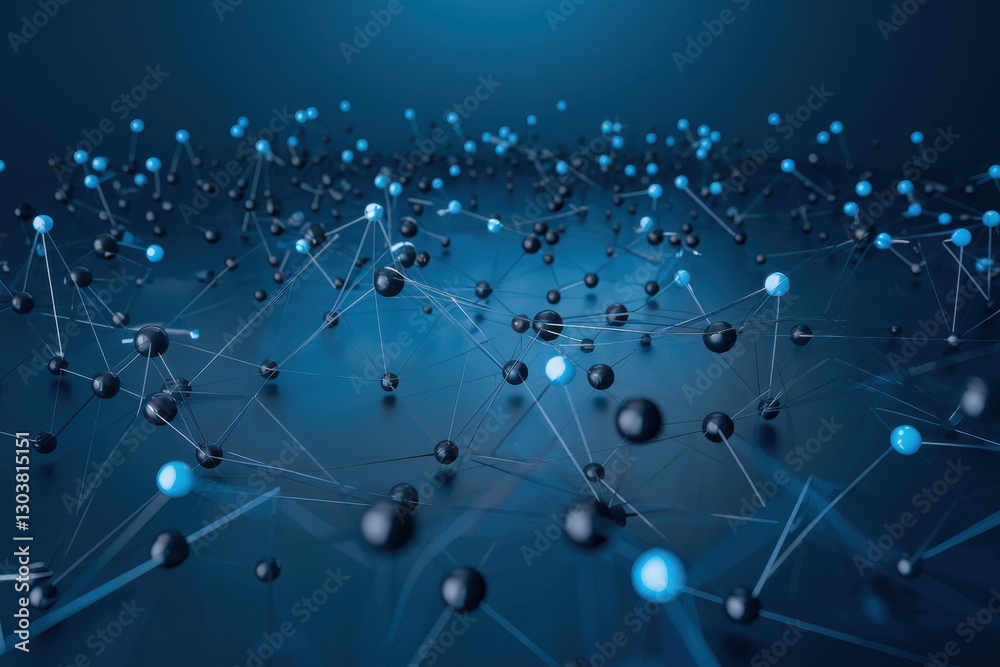 Obraz premium An abstract 3d network visualization with glowing blue nodes and interconnecting lines, symbolizing digital connectivity, data exchange, and advanced technology in a futuristic style