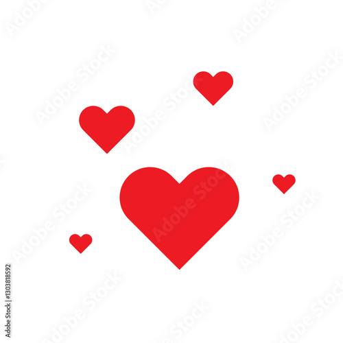 Red hearts icon. Love symbol illustration. Romantic floating shapes. Vector design.
