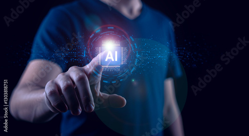  AI Interaction – Researcher Pressing a Virtual AI Button to Enter a AI world