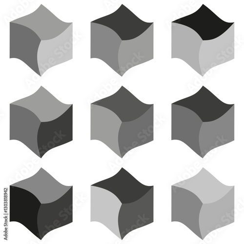 Geometric cube pattern. Abstract three dimensional. Black and white gradient. Vector illustration.