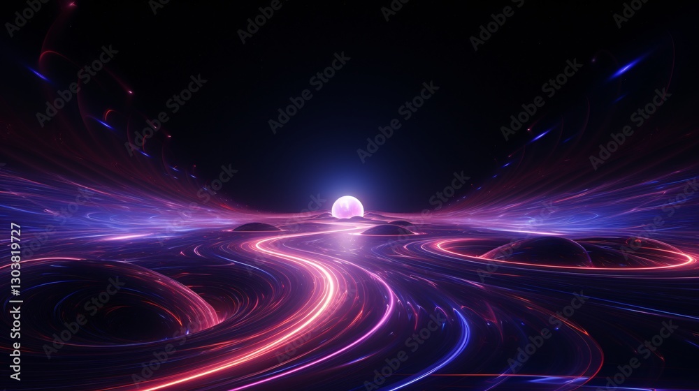 A gravitational anomaly distorting light and space into neon waves A gravitational anomaly distorting light and space into neon waves