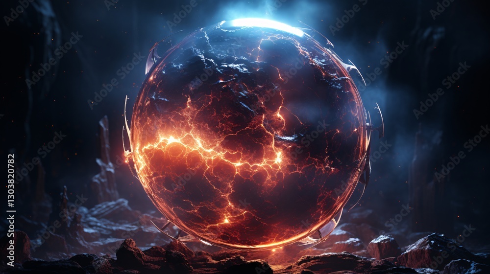 Obraz premium A frozen sphere of compressed plasma energy, pulsing slowly