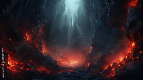 A dark void filled with glowing cracks, seeping cosmic light