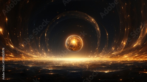 A portal made of pure golden energy, warping space around it