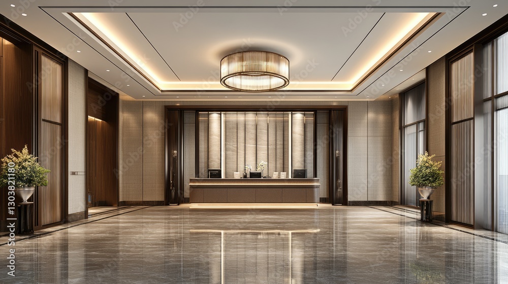 Obraz premium A luxury hotel entrance enhanced with elegant digital light paths.