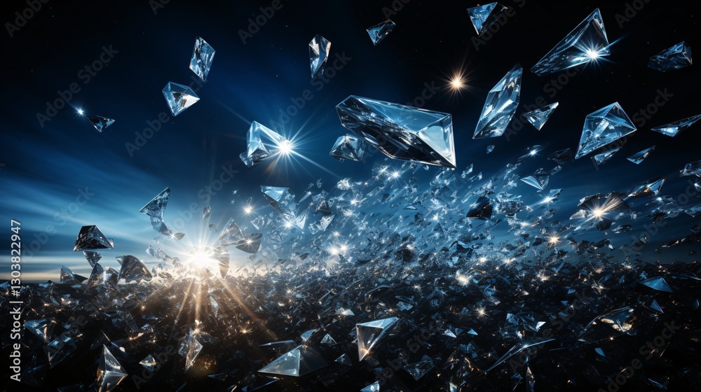Naklejka premium A field of floating diamonds pulsing with cosmic energy bursts