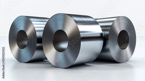 Three steel coils on a white surface.