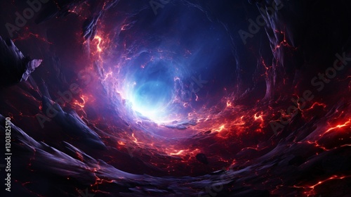 A massive wormhole glowing with swirling energy currents