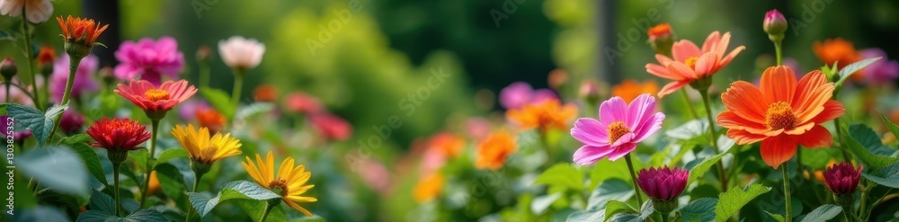 Obraz premium Callistemenon flowers in a garden with other plants, botanicals, summertree
