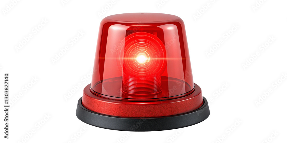 Fototapeta premium Realistic Red Emergency Warning Light – Transparent Background – Generative AI Flashing Red Emergency Siren Light – High-Quality PNG – Isolated & Transparent Background