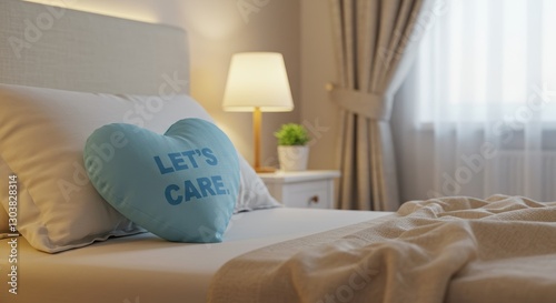 Heartfelt reminder lets care message on pillow cozy bedroom ambiance