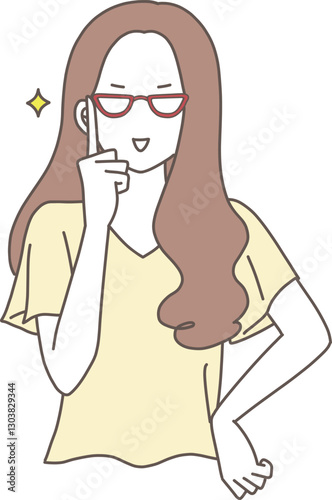 メガネに指をあててポーズを決める女性のイラスト素材