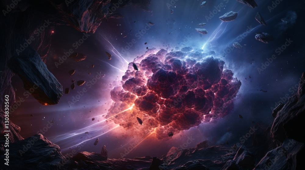 Fototapeta premium An asteroid consumed by dark matter, surrounded by glowing tendrils