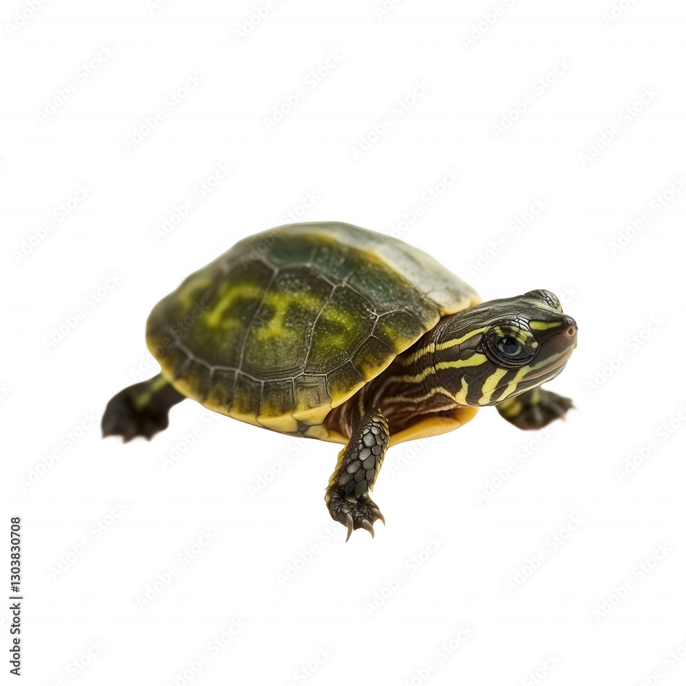A turtle with a patterned shell and distinctive markings, showcasing its unique colors and features. A turtle with a patterned shell and distinctive markings, showcasing its unique colors and features.