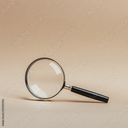 magnifying glass on beige background, showcasing minimalistic design and clarity