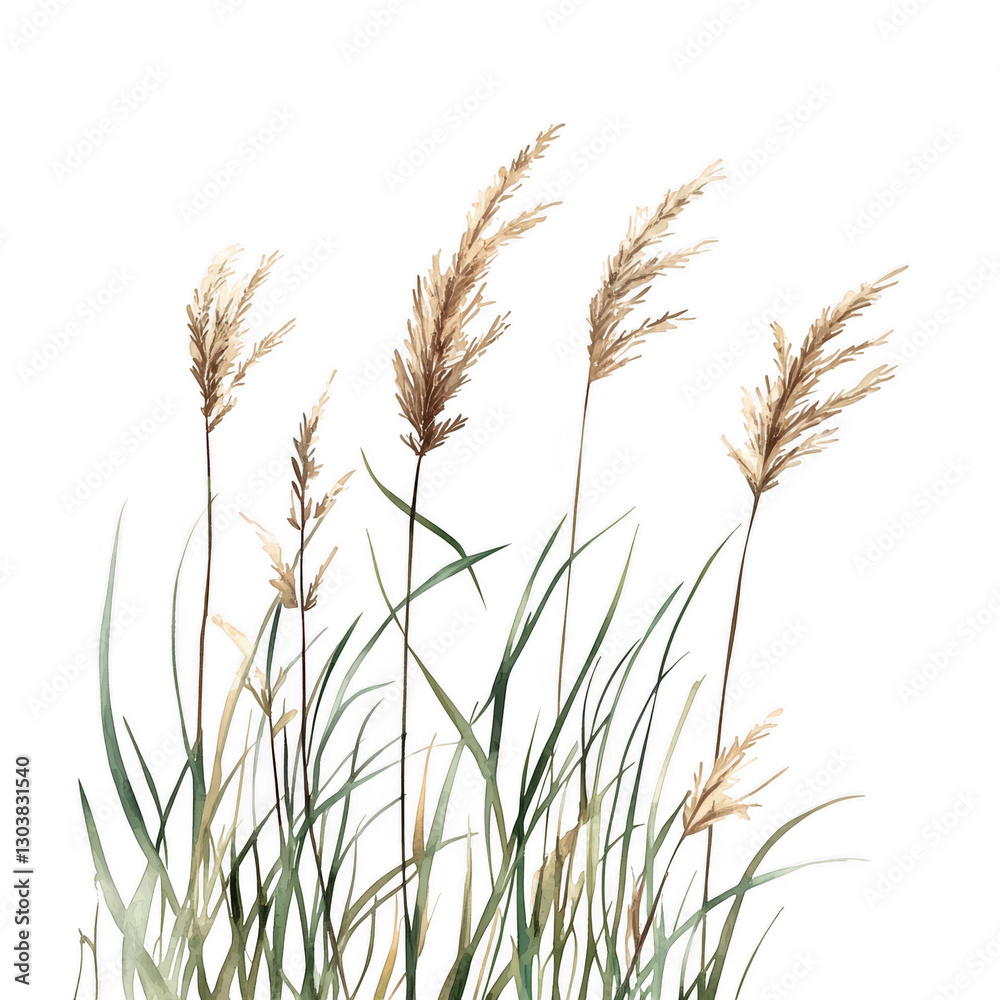 A cluster of tall, golden grass blades swaying gently, showcasing their delicate, feathery tips. A cluster of tall, golden grass blades swaying gently, showcasing their delicate, feathery tips.