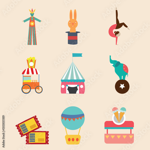 Carnival elements with flat design style collection 