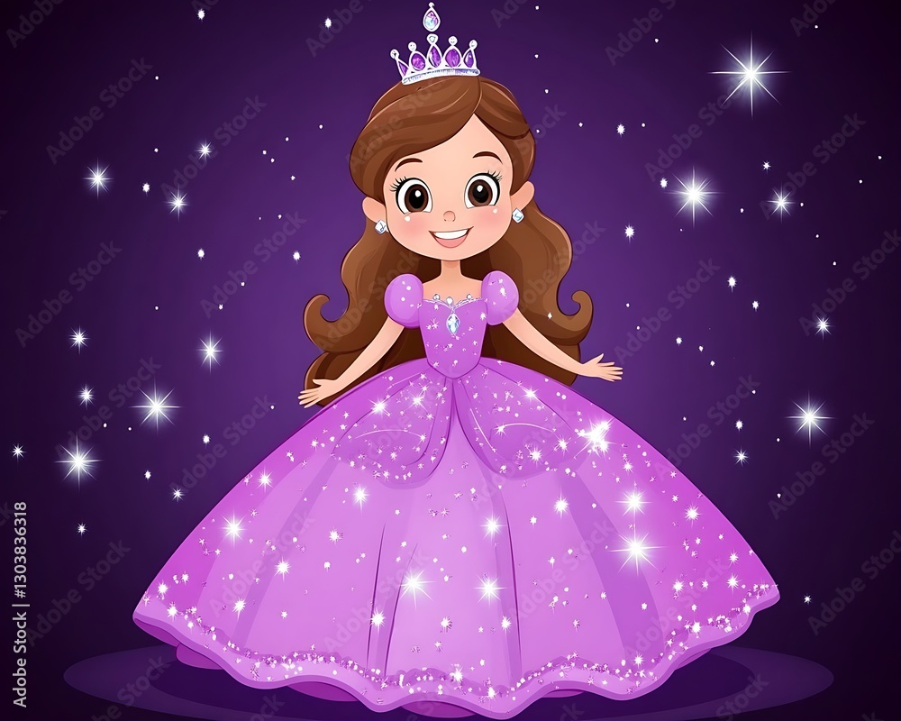 Young princess in a dress wearing a crown against stars Young princess in a dress wearing a crown against stars