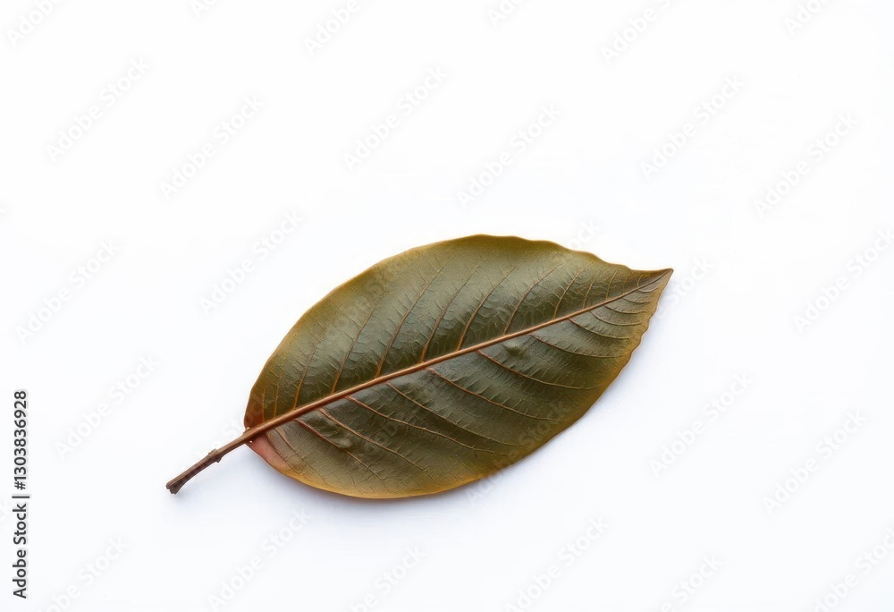 Single, abandoned leaf on stark white backdrop, vegetation, brown Single, abandoned leaf on stark white backdrop, vegetation, brown