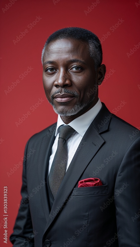 plain red background black African middle aged guy in formal suit whole body portrait plain red background black African middle aged guy in formal suit whole body portrait