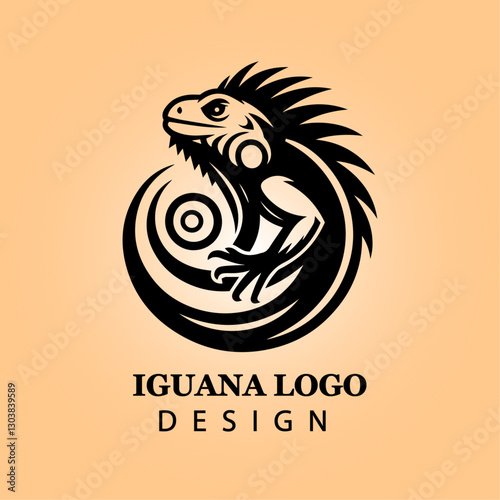 Stylized Iguana Logo Design in Tribal Vector Art, Bold Black Silhouette on Warm Background for Branding, Business Identity, and Wildlife Conservation

 photo