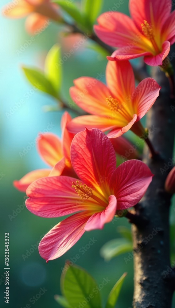 Tree with bright and colorful petals unfolding, unfold, colorful flowers, petal Tree with bright and colorful petals unfolding, unfold, colorful flowers, petal