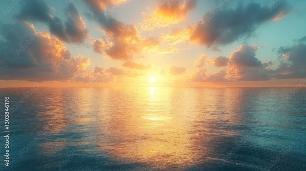 Obraz premium Ocean Sunset Sky, Calm Sea, Dramatic Light, Peaceful Horizon, Background