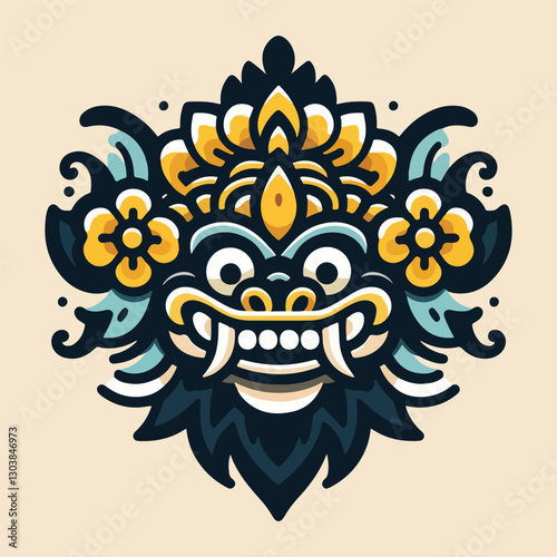 An intricately designed Balinese decorative mask with elegant details, often used in religious ceremonies and cultural performances