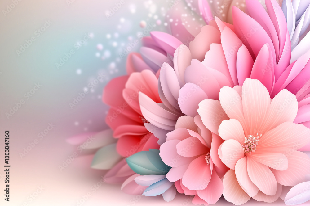 Fototapeta premium Colorful bouquet of flowers with a pink background. The flowers are arranged in a way that they look like they are blooming. Scene is cheerful and vibrant