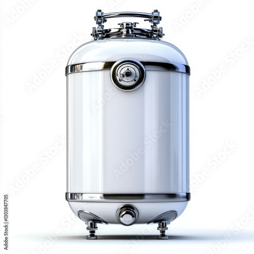 A high-quality isolated image of an insulated water tank, placed on a pure white background, perfect for temperature-controlled storage branding and advertising, highlighting energy efficiency.