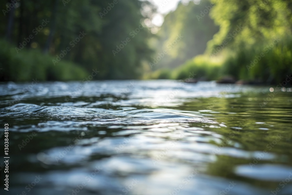Fototapeta premium A minimalist abstract rendering of a sustainable river ecosystem, with flowing water, digital reflections, and gentle natural light