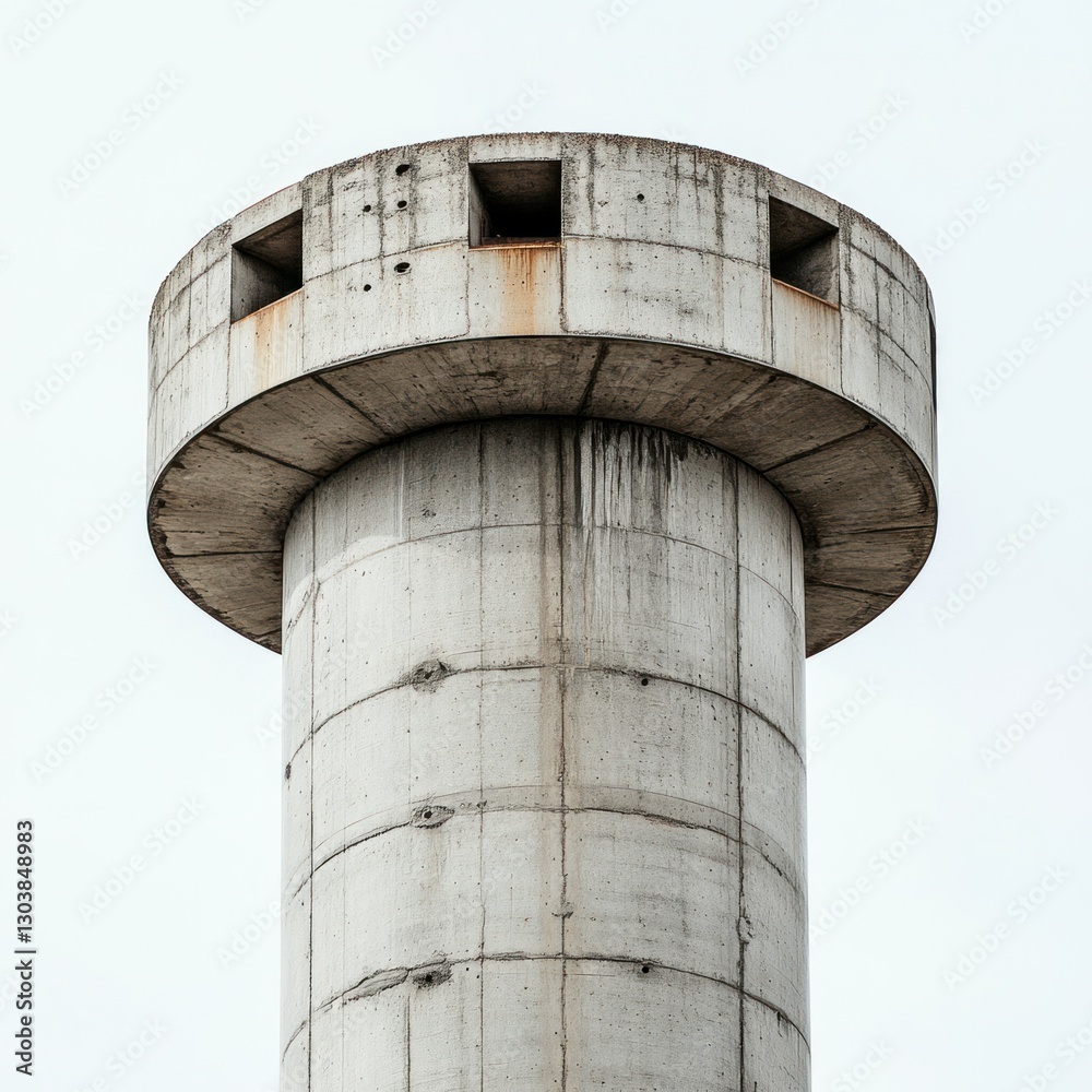 Close-up of a reinforced concrete water tank, captured with clarity against a white background, ideal for large-scale municipal water storage branding, emphasizing structural strength Close-up of a reinforced concrete water tank, captured with clarity against a white background, ideal for large-scale municipal water storage branding, emphasizing structural strength