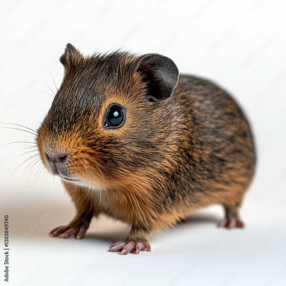 Detailed and sharp image of a guinea pig on a white background, ready for use in pet adoption and care promotions, showcasing its soft fur and cute whiskers
