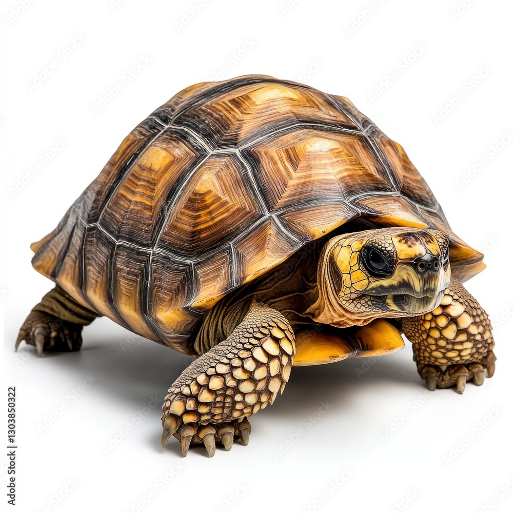 Obraz premium Detailed and sharp image of a tortoise on a white background, ready for pet care and longevity-related marketing, showcasing its strong shell