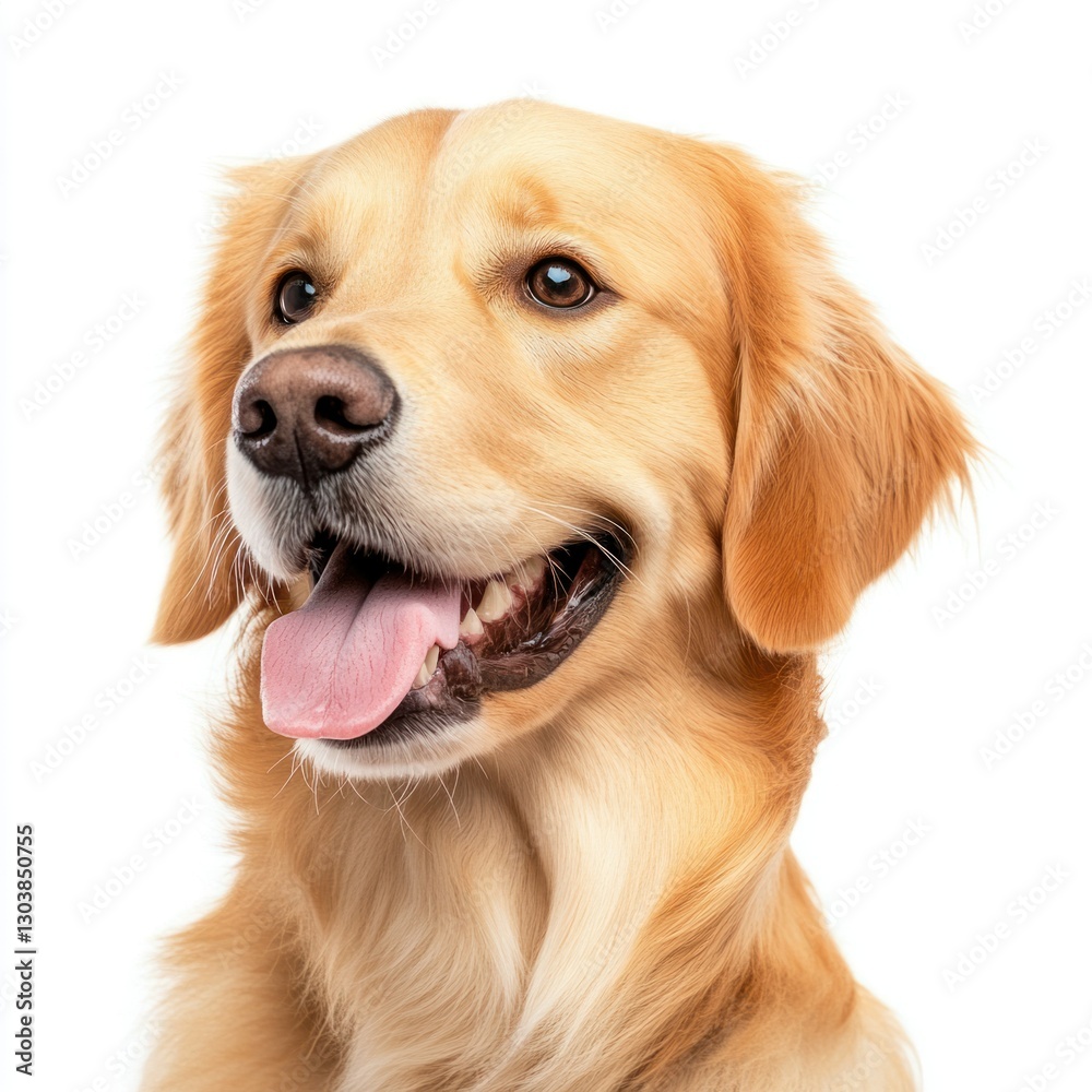 Detailed Hyper-realistic image of a golden retriever on a pure white background, isolated, sharp details, professional studio lighting, showcasing its friendly and loving nature. Detailed Hyper-realistic image of a golden retriever on a pure white background, isolated, sharp details, professional studio lighting, showcasing its friendly and loving nature.
