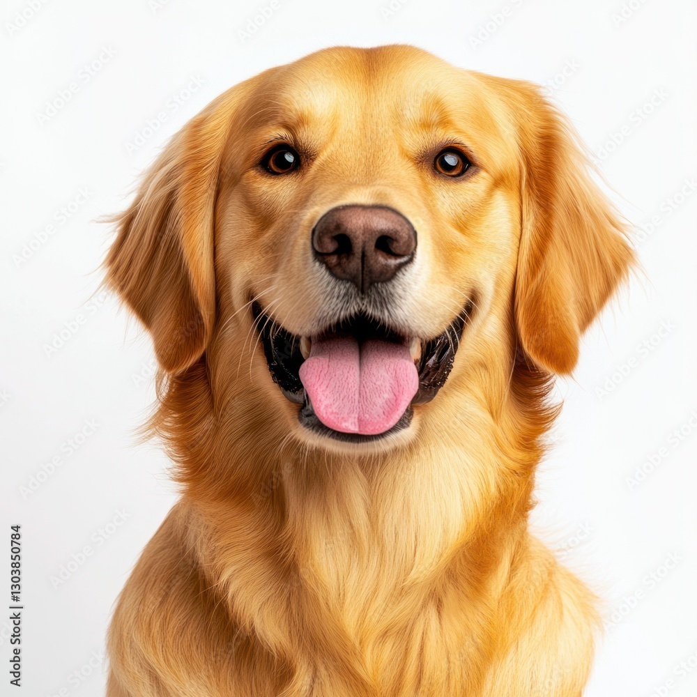Detailed Hyper-realistic image of a golden retriever on a pure white background, isolated, sharp details, professional studio lighting, showcasing its friendly and loving nature. Detailed Hyper-realistic image of a golden retriever on a pure white background, isolated, sharp details, professional studio lighting, showcasing its friendly and loving nature.