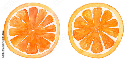 Orange slice watercolor set collection hand drawn and painted on isolated background