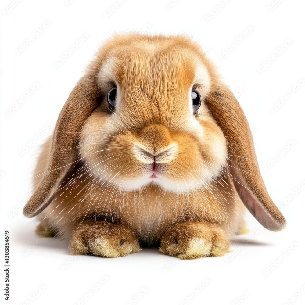 Professional image of a fluffy Holland Lop rabbit with a seamless white background, perfect for pet-related branding and advertising, showcasing its floppy ears Professional image of a fluffy Holland Lop rabbit with a seamless white background, perfect for pet-related branding and advertising, showcasing its floppy ears