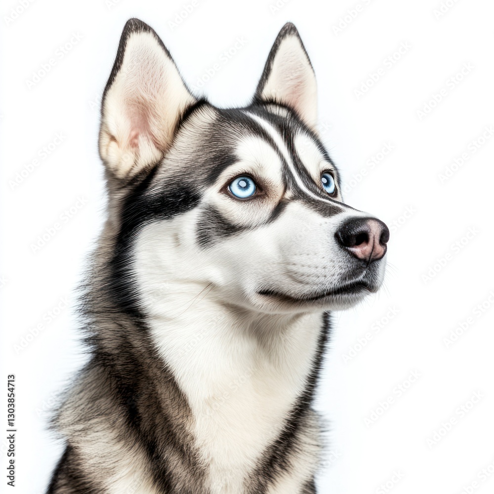 Professional image of a husky with a seamless white background, perfect for branding, packaging, and advertising, emphasizing its piercing blue eyes and thick coat. Professional image of a husky with a seamless white background, perfect for branding, packaging, and advertising, emphasizing its piercing blue eyes and thick coat.