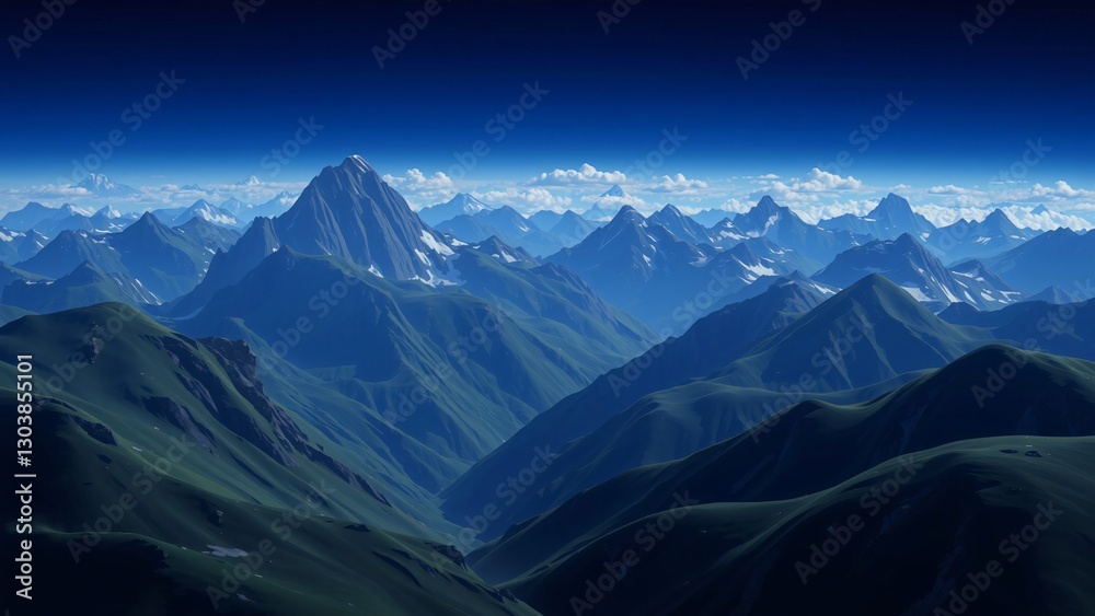 Fototapeta premium Majestic Blue Mountainscape Panoramic View of a Dramatic Mountain Range
