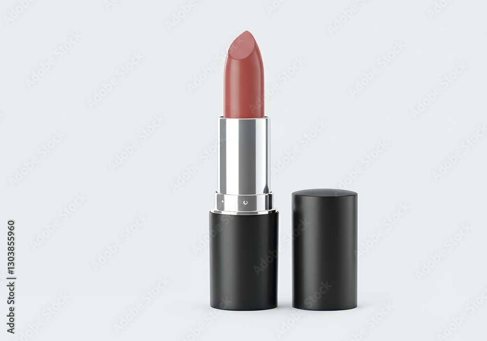 Elegant Lipstick Tube Open with Cap on Clean Background Elegant Lipstick Tube Open with Cap on Clean Background
