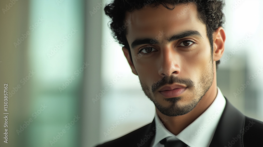 Young businessman exuding confidence in formal attire, embodying professionalism and determination. Young businessman exuding confidence in formal attire, embodying professionalism and determination.