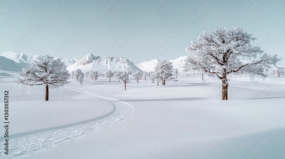 Fototapeta premium Snowy Winter Wonderland Icy Trees Mountain Landscape Winter Scene