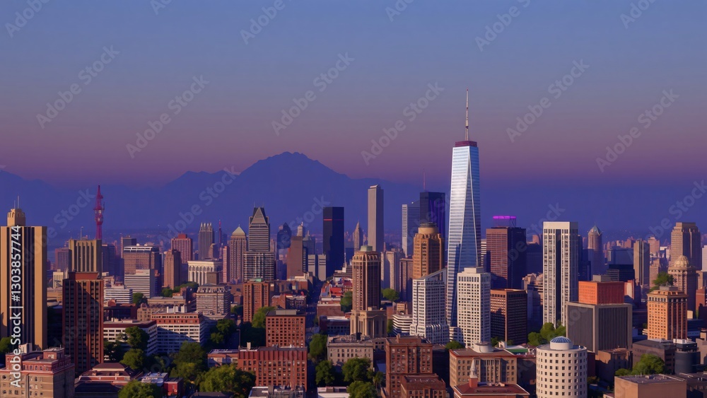 Fototapeta premium Panoramic View of Downtown Seattle at Sunset with Mount Rainier in the Background